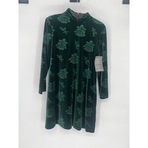CITI DRESS‎ Vintage 80s EUC Women's Size 14 Green Velvet Rose Imprint Dress